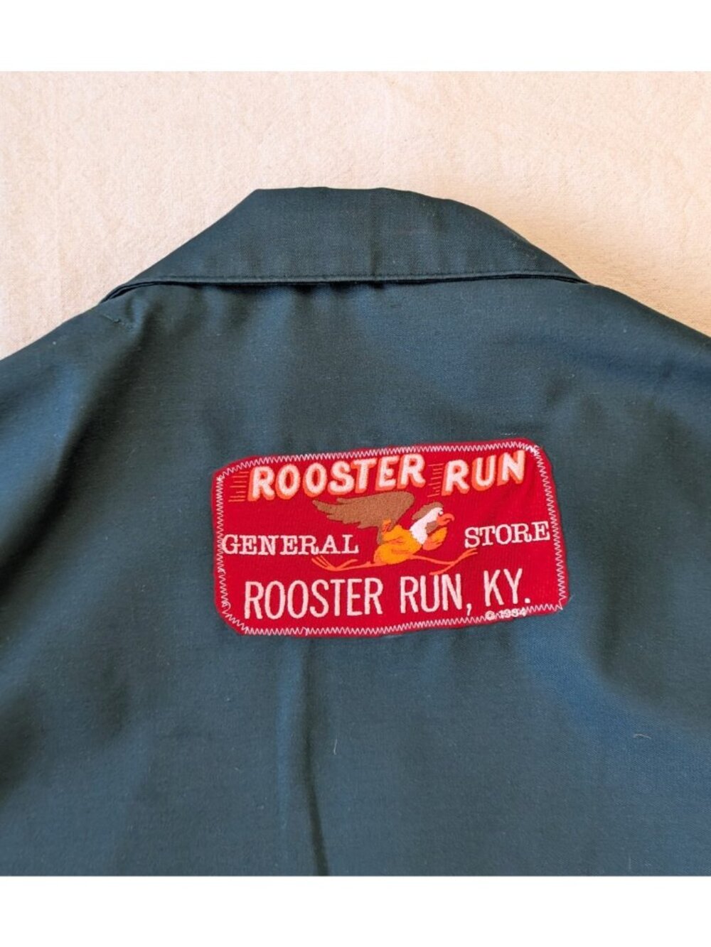 Vintage 70s Green Cotton Blend Twill Work Jacket Rooster Run General Patch XL